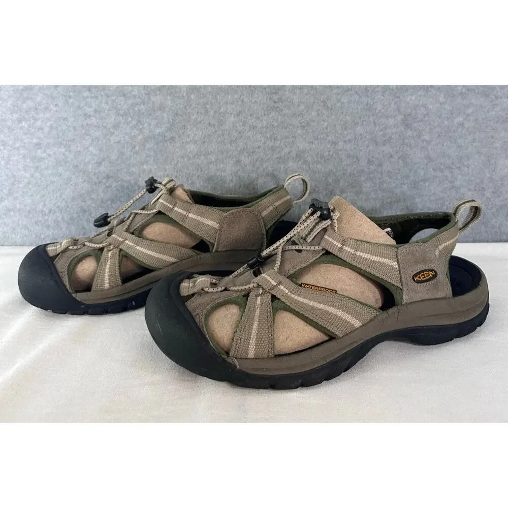Keen Newport H2 Men's 8 Suede Beige & Green Water Shoes Outdoor Hiking Neutral